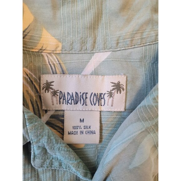 Paradise Coves Men's Tropical 100% Silk Button Down Shirt‎ Green Hawaiian Size M - Picture 5 of 5